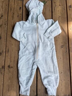 🇨🇦 MINI MIOCHE 2T Baby Blue Hooded Romper Onesie Organic Cotton Made in Canada